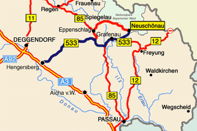 Anfahrt nach Neuschönau im Bayerischen Wald am Nationalpark